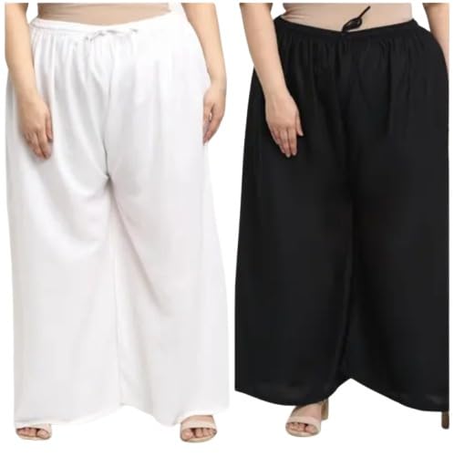 Pack of 2 Plus Size Jumbo Palazzos for Women | Extra Wide Leg High Rise Flared Ethnic Trousers | Stylish Relaxed Fit Bottom Wear for Kurti & Tops | Comfortable Oversized Combo-picture-46