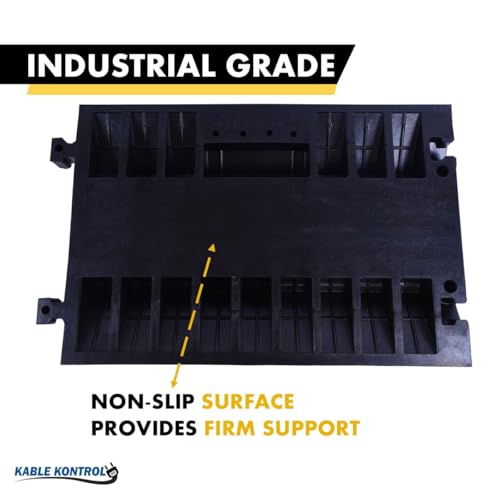 Image of Kable Kontrol Atlas Heavy Duty Cable Protector Ramp - 2 Channel - 1 Pc - 35 inch Long Black & Yellow - 32000 Lbs Capacity - Rubber Speed Bump Wire Protector Cord Cover - CP9985