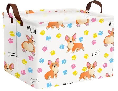 Image of Medium Dog Toy Storage Basket Collapsible Pet Bin Box with Handles Large Puppy Box Stuff Organizer Living Room Decor(Color Paw)