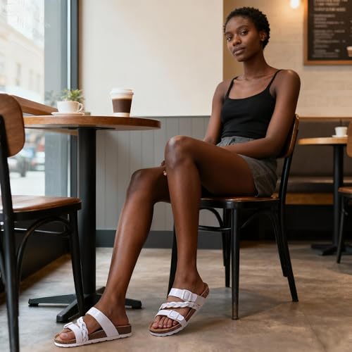 Image of KIDMI Women's Cork Footbed Sandals with Arch Support Comfortable Slip-On Slide Sandals With Adjustable Buckle for Summer