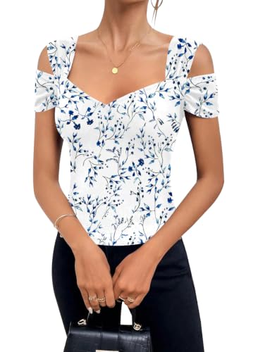 Image of Blingfit Cold Shoulder Tops Summer Tunic Shirts for Women T Shirts V Neck Short Sleeve Casual Tees Blouses 2026