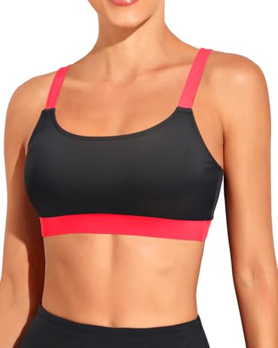 Image of Tempt Me Women Sports Bra Swim Crop Tops Only | Scoop neck, Bathing suits top, Removable cups, Adjustable straps