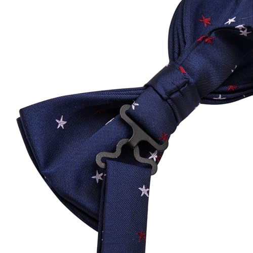 Image of Hi-Tie Blue Bow Ties for Men Flag Pre-Tied Pocket Square Lapel Pin Cufflinks Mens Bowtie Sets for Wedding Formal Party