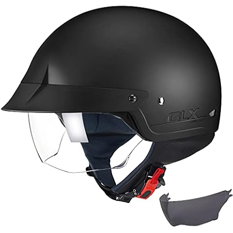GLX M14 Cruiser Scooter Motorcycle Half Open Face Helmet with Free Tinted Retractable Visor DOT Approved (Matte Black, X-Large) Cover