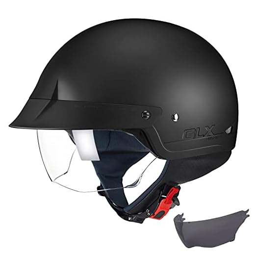 GLX M14 Open Face Motorcycle Helmet - Matte Black, Large - DOT Approved