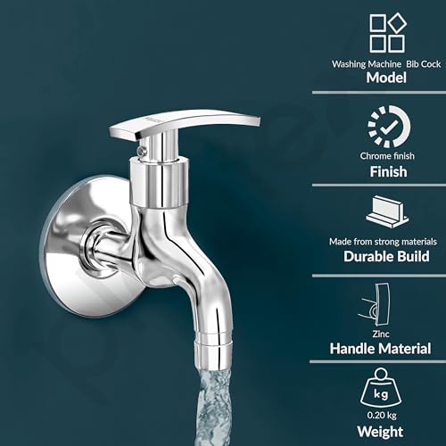 Image of Plantex Washing Machine Tap with Brass Spindle /Tap for Washing Machine /Garden /Pipe Connection Tap /Washing Machine Pipe Connector-(Chrome)