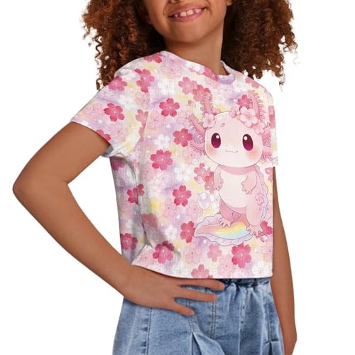 Image of Girls Fashion Crewneck Tee Shirts Casual Short Sleeve Crop Top Summer Outfits 5-14 Years Old