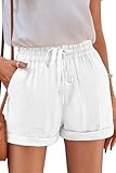 SESERAGI Linen Shorts for Women High Rise Paper Bag Shorts Womens Hot Pants Preppy Clothes Grunge Aesthetic Stretchy Pullon Shorts with A Tie White M