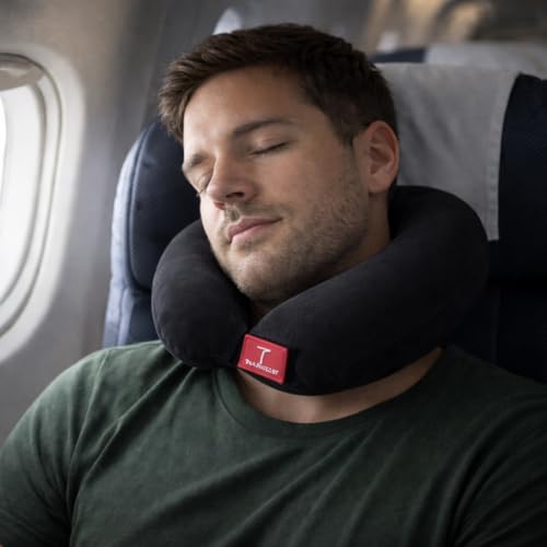 Image of Trajectory Travel Neck Pillow with Sleeping Eye Mask Combo for Travelling and Sleeping in Airplane Flight, Cab, Car, Train, Bus for Men and Women Black(As seen on Shark Tank)