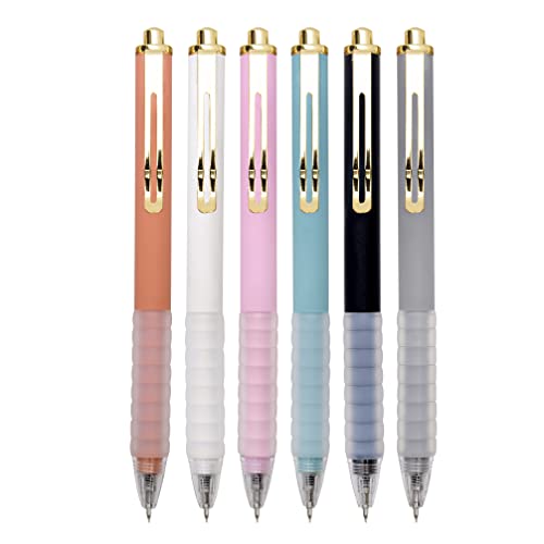 Linbsunne Ballpoint Pens Medium Point 1mm Black Ink Work Pen with Super Soft Grip Ball Point Pen for Men Women Retractable Office Pens (Gold Clip-6 count)