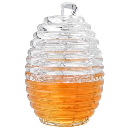 VIFER Honey Jar - 265ML Tarro de Miel Transparente en Forma de Colmena para Almacenar y Dispensar Miel