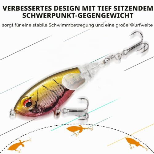 TRUSCEND Easy Catch Popobait mit BKK-Haken, Perfektes Gleichgewicht aus Schall, Spritzer & Schwimmen, Whopper Plopper Oberfläche Angelköder, Topwasser-Plopper-Köder für Barsch, Zander, Forelle, Hecht – Bild 4