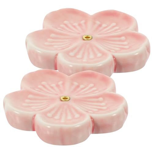 RORPOIR 2piezas Porta Incienso De Cerámica y Bandeja De Incienso Forma De Flor para Escritorio Adorno De Escritorio Color Rosa