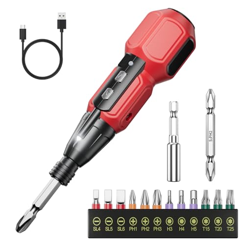 電動ドライバー 小型軽量 USB Micro充電式 5V 1800mAh 最大トルク3N.m(手動10N.m対応) 正逆転切り替え ブレーキ機能付 高輝度LEDライト&ビットセット付属 DIY/家具組み立て/家電修理/設備メンテナンス/電力設備作業 初心者