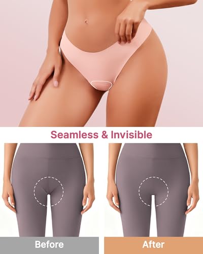 Image of Seamless Workout Thongs for Women - No Show Womens Underwear with Wide Gusset Invisible Panties Nude&Black 2 Pack