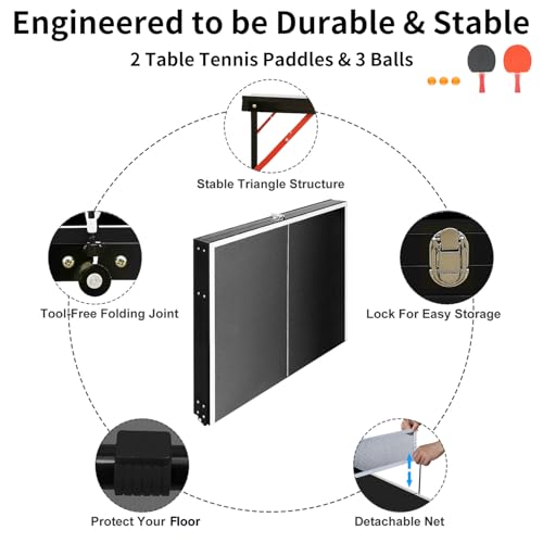 image for SculPong 4.5FT Ping Pong Table Foldable Table Tennis Table with Net, P