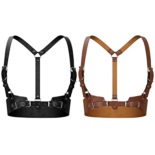 Hicarer 2 Pcs Women Leather Waist Belt Leather Harness for Women Fashion Body Chain Adjustable Waist Belt for Party Cosplay