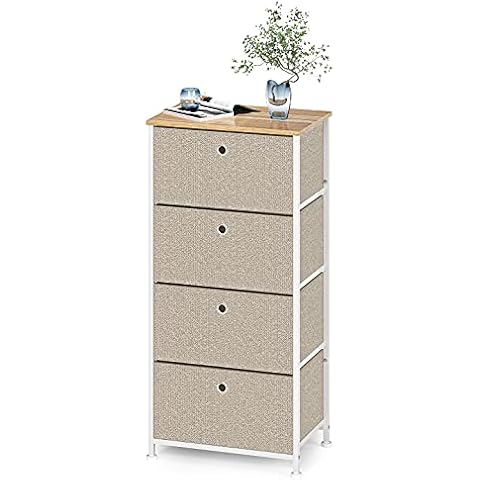 Kommode Schrank mit 4 Schubladen Schränke aus Stoff Metall Beistelltisch Organizer Praktischer Platzsparend Aufbewahrungsboxen Cover
