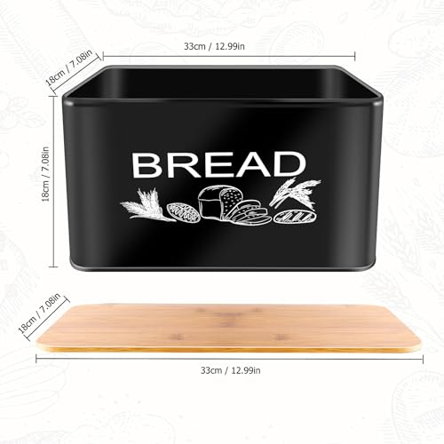 JIGUOOR Black Bread Box, Extra Large Space Saving Vertical Metal Bread Box with Wooden Cutting Board Lid, Holds 3 Loaves, Farmhouse Bread Box for Kitchen Bread Storage,Kitchen Parts Box