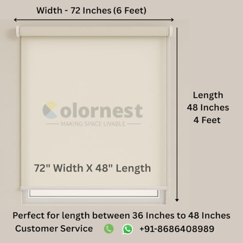 Image of 100% Blackout Roller Blinds for Windows 72 Inch W X 48 Inch L Roll-Up Shades Sun UV Protection for Home & Office, Gray| Customised Size | Heavy Duty in 38 MM Pole