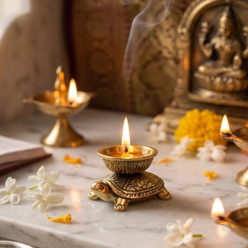 Image of BEHOMA Handcrafted 100% Pure Brass Turtle Diya for Pooja & Home Temple