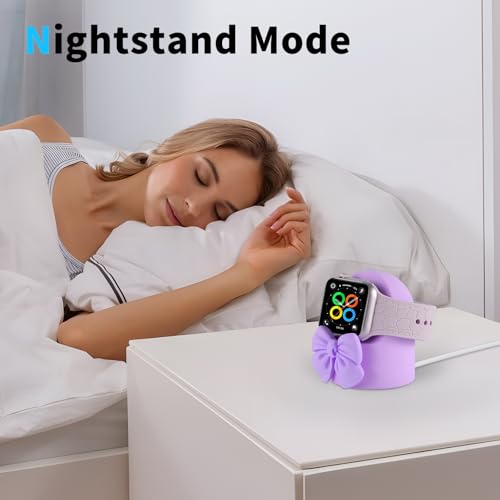 Charger Stand Compatible with Apple Watch Series 49/46/45/44/42/41/40/38mm iWatch Ultra2/Ultra/10/9/8/SE2/7/6/SE/5/4/3/2/1,Silicone Charging Dock Organizer Supports Night Stand Mode (Purple) by LONGFITE - Image 6