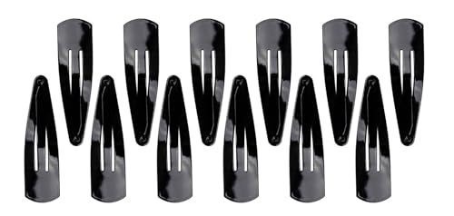 Image of Glaze Black Glossy Finish Large Snap Hair Clips, Tic Tac Style, Pack of 12