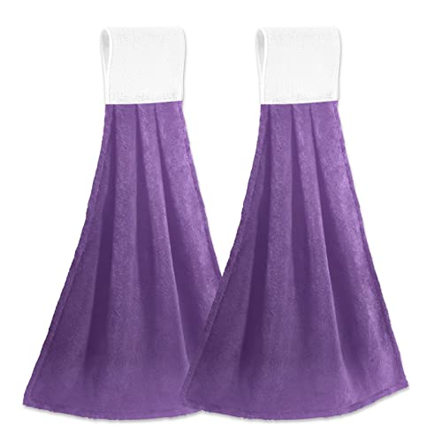 Kigai Purple Solid Color Hanging Tie Towels Set Of 2, Absorbent Hand Towels Tea Bar Dish Dry Towels For Kitchen Bathroom Home Decor, 14 X18.2 Inch #TOP1