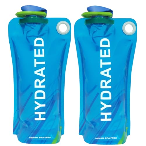2 Piezas Botella Plegable 1l,Soft Flask Plegable Con Mosquetón,Bolsas De Agua Reutilizables Festival,Botella De Agua Plegable Sin Bpa Blanda Para Senderismo,Accesorios De Viaje Fiesta Running