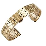 MUXUMAO Pulsera de acero inoxidable con correa de metal de 12-24 mm(Gold,17mm)