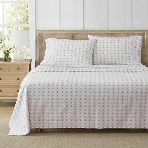 Image of Martha Stewart - Queen Sheet Set with Fitted Sheet & Pillowcases, Soft Cotton Flannel Bedding, Deep Pocket, Vintage Rose Pink