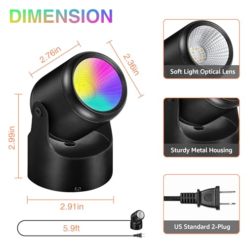 Image of URTOM 6W RGBW Up Lights Indoor Christmas Spotlight Indoor LED Color Changing Uplighting Indoor with Remote 120V Spot Lights Indoor Plug in Floor Spotlight Indoor for Plant Picture Party, 4 Pack