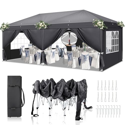LEADZM Tonnelle pliable pop-up 3 x 6 m, cadre en métal, étanche, protection UV 50+, stable,...
