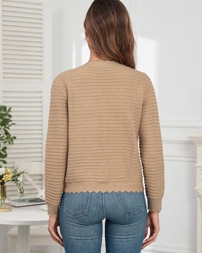Image of ZAFUL Women's Cardigan Sweaters 2024 Casual Long Sleeve Open Front Button Down Tweed Knit Cardigans Fall Jackets Outerwear