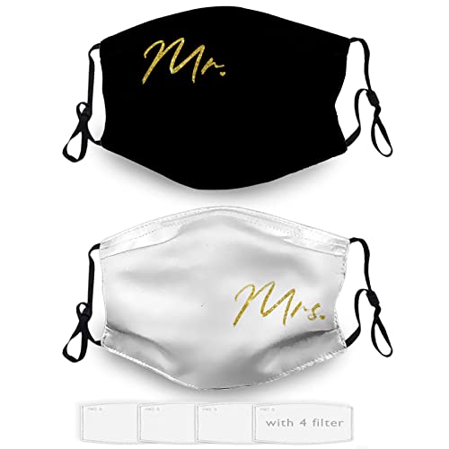 Mr and Mrs Face Masks, Mr and Mrs Masks, Mr and Mrs Face Masks Wedding Set, Mr and Mrs Mask, Mr and Mrs Face Masks Wedding Face Covers Dust Mouth Cover Reusable Adjustable with 4 Filters