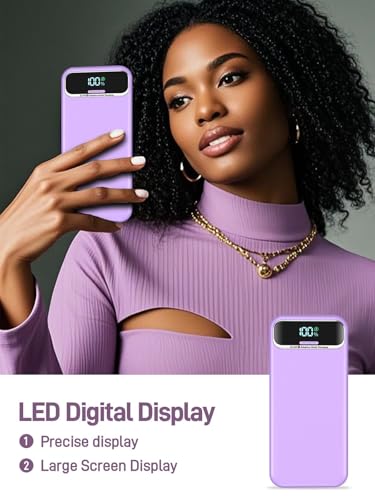 Image of Nusyddy Portable Charger 20000mAh 22.5W w /Built-in Cables & Wall Plug Purp. | 22.5W Fast Charging, High Capacity, LED Display, Charge 5 Devices at once, TSA Approved, Compatible with iPhone /iPad /Samsung