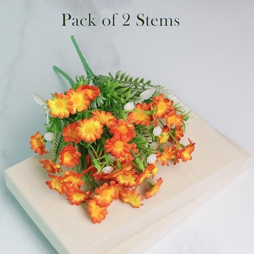 Image of Art Street Artificial Orange Flowers Bunch |Daisy Flowers for Home | Living Room, Decor |Christmas Day, New Year, 7 Head 20 Flowers| Pack of 2|Size 11 INCH, (Without Vase)