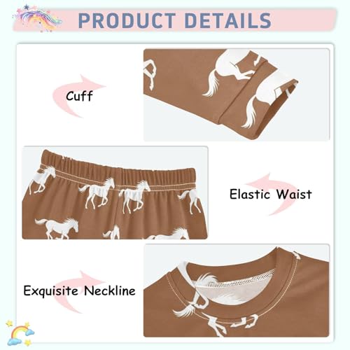 Pajama Sets Long Sleeve Brown Background with Horses Soft Comfy Sleepwear 2 Piece PJS 3-8T4