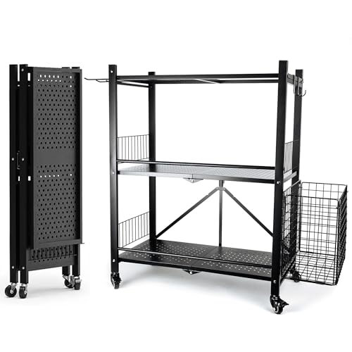 London & Byrd - No Assembly - Home Gym Storage Rack. Steel Construction, Heavy Duty Wheels, with Basket and Hooks. Great for Home Gym Equipment, Yoga mats, Kettlebells, and Small Dumbbell Storage.