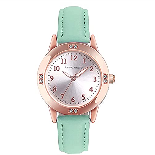 Montre pour filles et femmes en cuir vert avec mouvement japonais