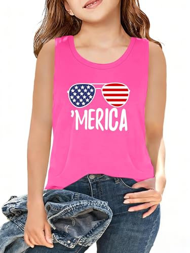 Image of CAZYCHILD Girls American Flag Tank Tops Boys 4th of July Shirts USA Summer Sleeveless Tee Independence Day Outfit 5-14y