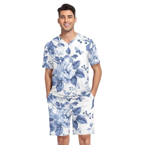 Men's Pajama Sleep Sets Short Sleeve V Neck 2 Piece Nightwear with Pockets Summer, S-XXL - Main Image