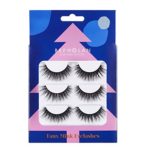 BEPHOLAN 3 Pairs False Eyelashes Synthetic Fiber Material| 3D Mink Lashes| Cat Eyes Look| Reusable| 100% Handmade & Cruelty-Free| Chistmas Limited Collection XMZ24
