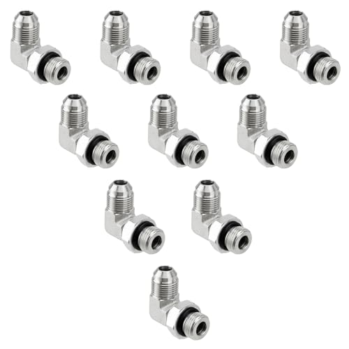 Image of 10 Pack 90 Degree Elbow Hydraulic Hose Fittings: 1 /2 inch JIC 37 Male x #8 SAE /ORB Male, Hydraulic End Connectors with Protection Cover - 6801-08-08