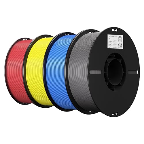 Image of Creality 3D Printer Filament 1.75mm 4KG, PLA Filament Bulk + /- 0.02mm, 4 Pack 1kg Spool(2.2lbs) 3D Printing Filament Fits for Most FDM 3D Printers, Red Yellow Blue Grey