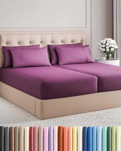 Image of Split King 7 Piece Bed Sheet Set - Soft, Breathable & Cooling - Deep Purple
