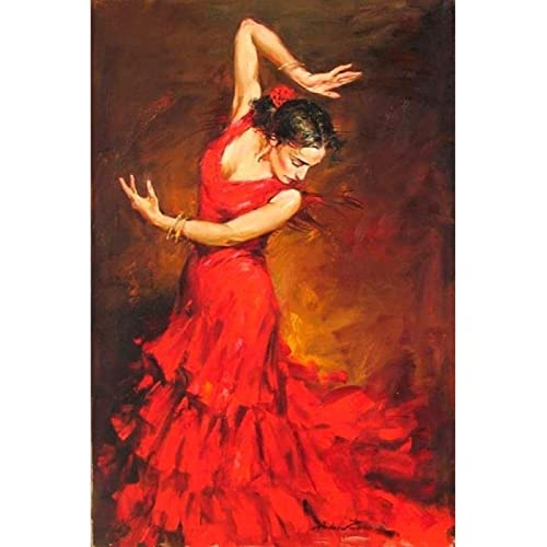 GSHRED Peinture sur toile de style danseuse espagnole de flamenco - Portrait - Impression sur toile minimaliste - Art mural abstrait pour décoration...