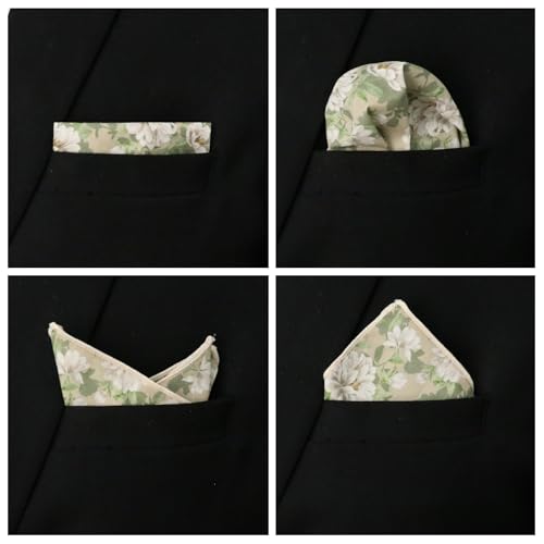 Image of Floral Pocket Squares for Men with Holder Printed Flower Mens Handkerchief Cotton Suit Pocket Hanky for Wedding