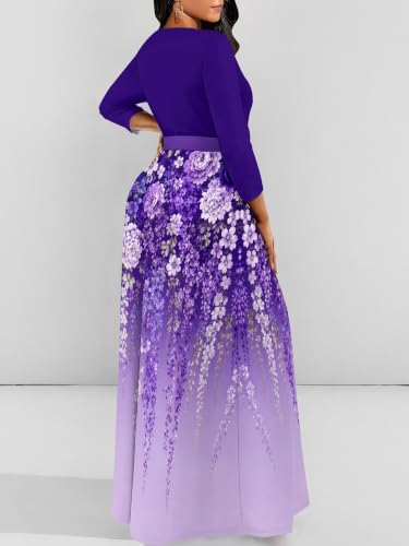 Image of Plus Size Maxi Dress for Women V Neck 3 /4 Sleeve Wrap Dress