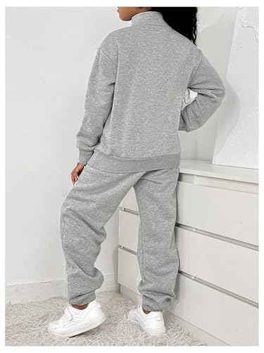Image of Floerns Girl's 2 Piece Outfit Half Zip Sweatshirts with Jogger Pants Tracksuit Sets Grey 10Y